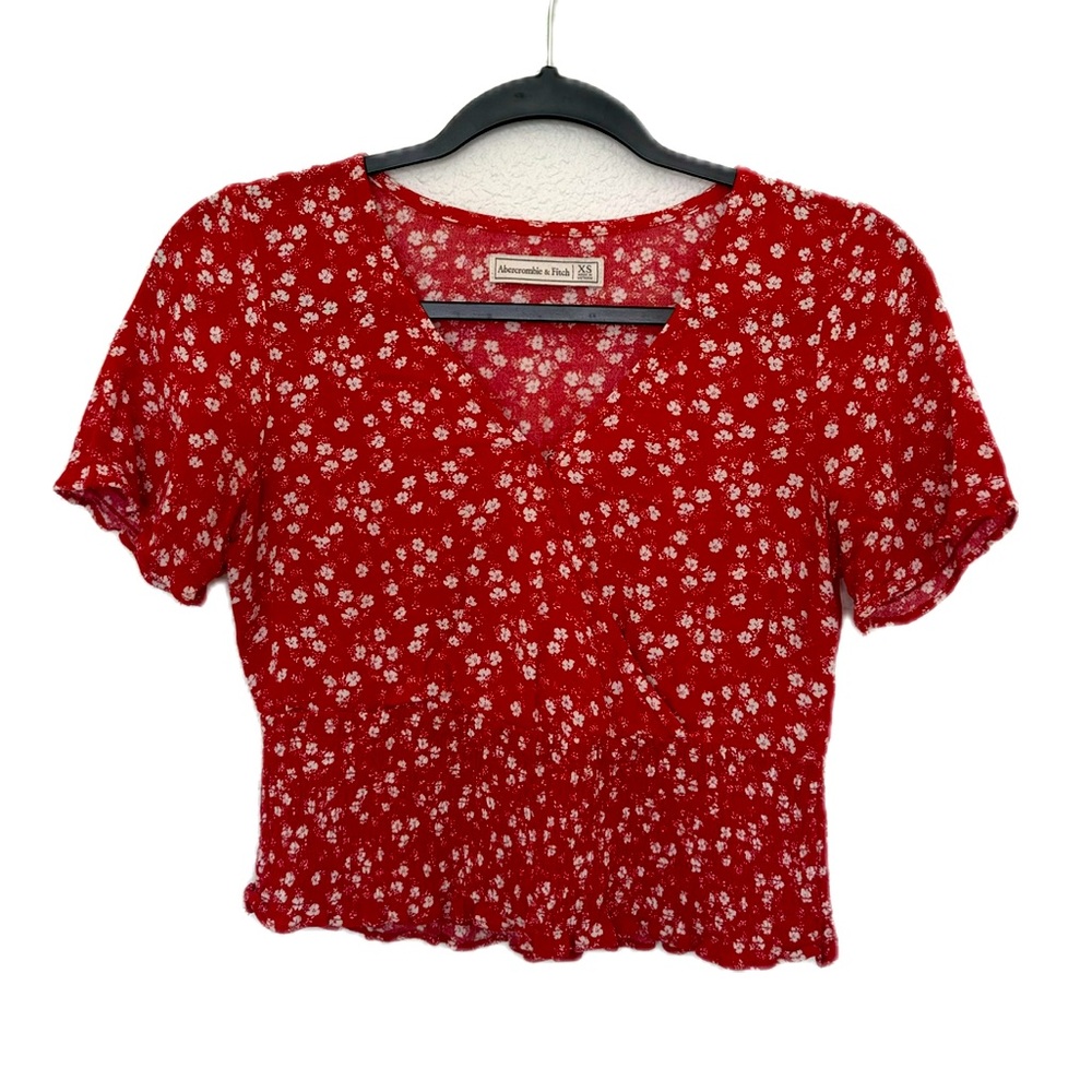 Abercrombie & Fitch Red Floral Elastic Waist Crop Top